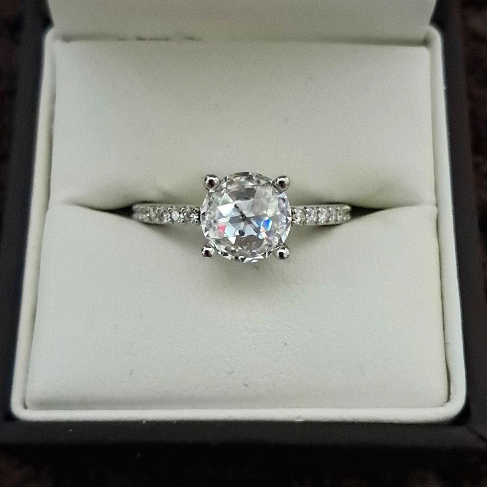 Genuine Moissanite Ring Platinum Over 925 Sterling Silver.